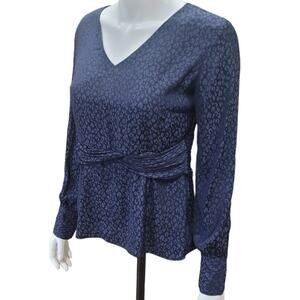 ANN TAYLOR Blue Cheetah Faux Wrap Blouse  Womens 2 Indie Sleaze Animal Print